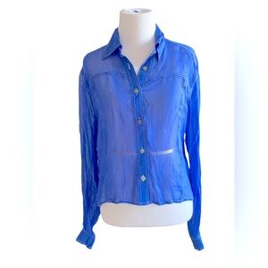 2 of Us NYC Blue Sheer Crop Button Down 90’s Top S